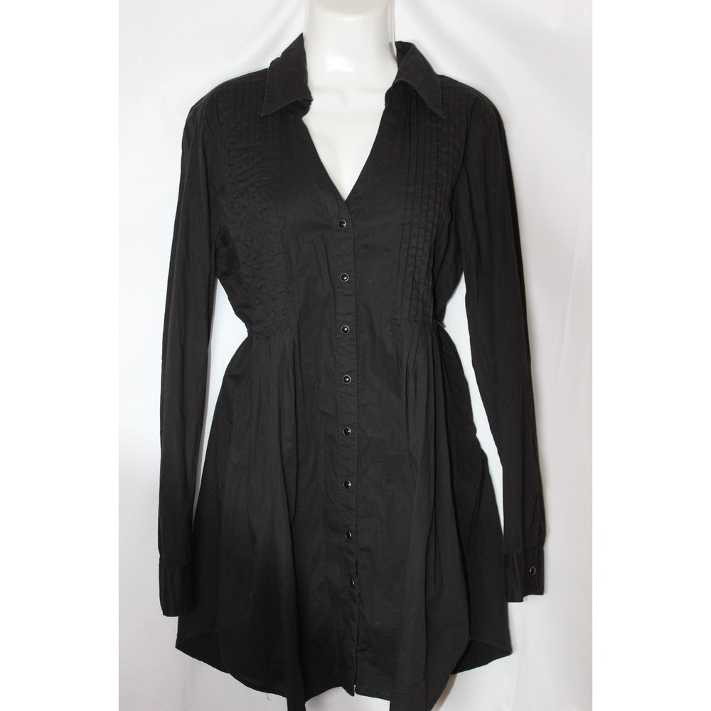 Stetson Black Shirt Dress Western Rodeo Pintuck Button Front Fit Flare SZ Large - Picture 2 of 11